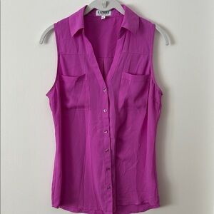 Express Fuchsia Sleeveless Portofino Button-Down Shirt